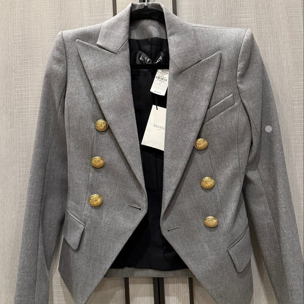 Balmain Classic Double Breasted 6-button Wool Blazer Jacket Grey